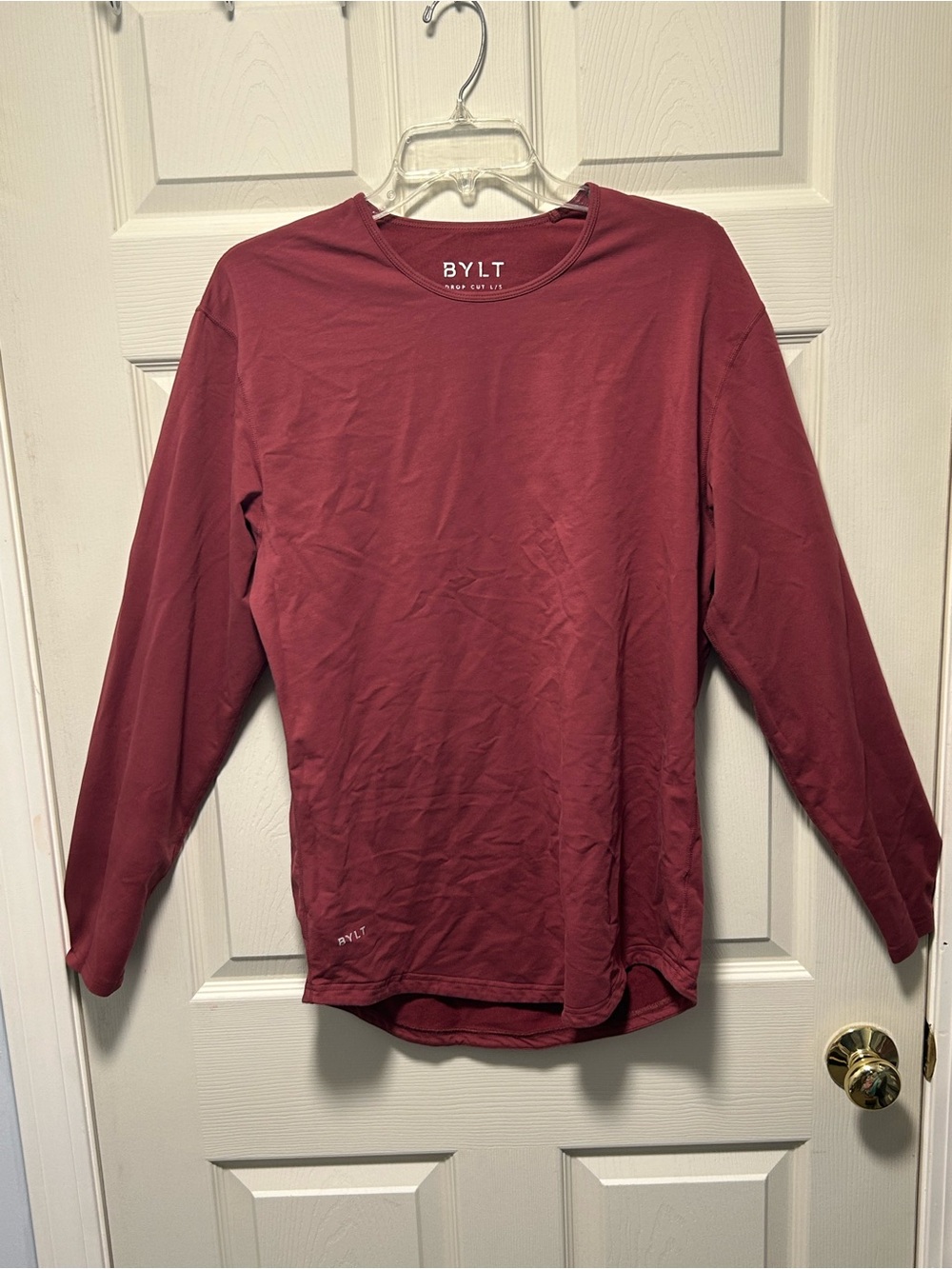 BYLT Drop Cut Lux Premium Basics Crewneck Long Sleeve T-Shirt Medium Red